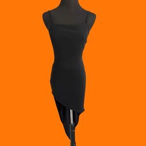 90's vintage black mesh asymmetrical bodycon dress XS